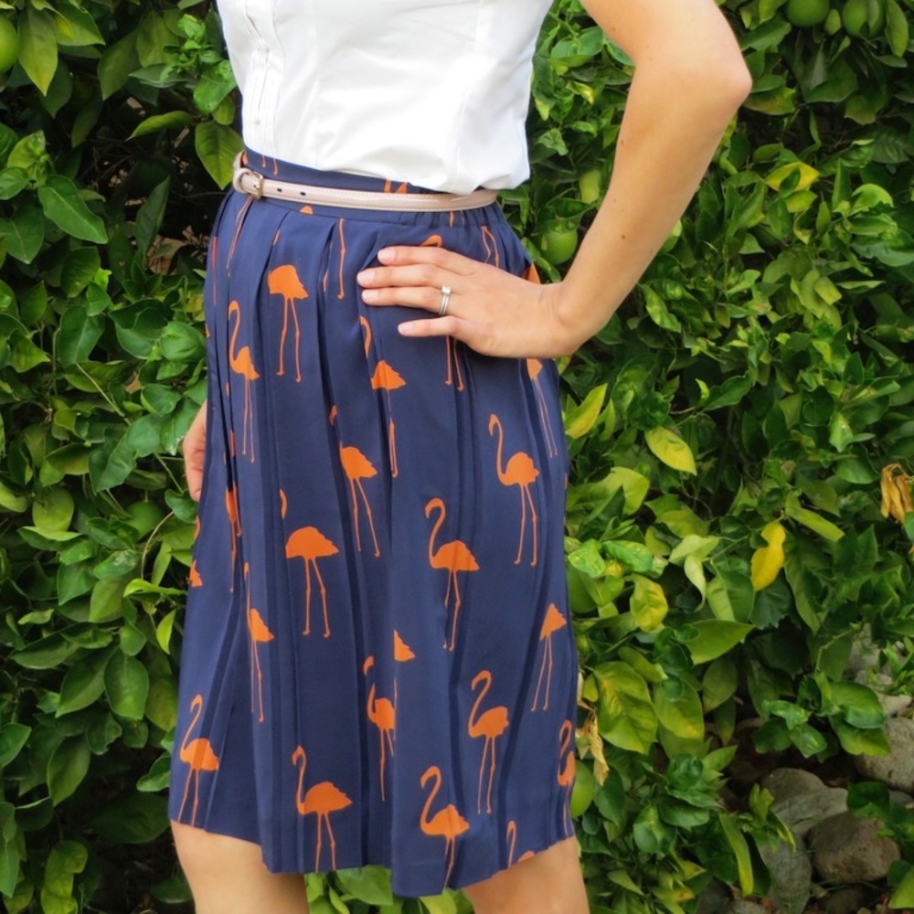 Charlotte Taylor Pink Flamingo Pleated Skirt Anthropologie Stilt Strider